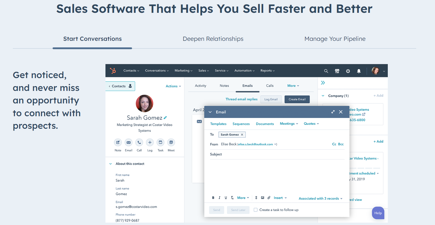 hubspot sales software landing page eye catching visuals example