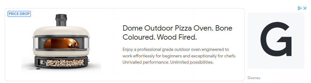 Pizza oven MOFU digital ad example