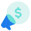 Paid ads icon with megaphone and a money sign.