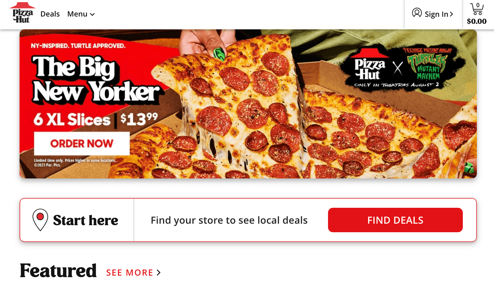 Homepage for Pizza Hut