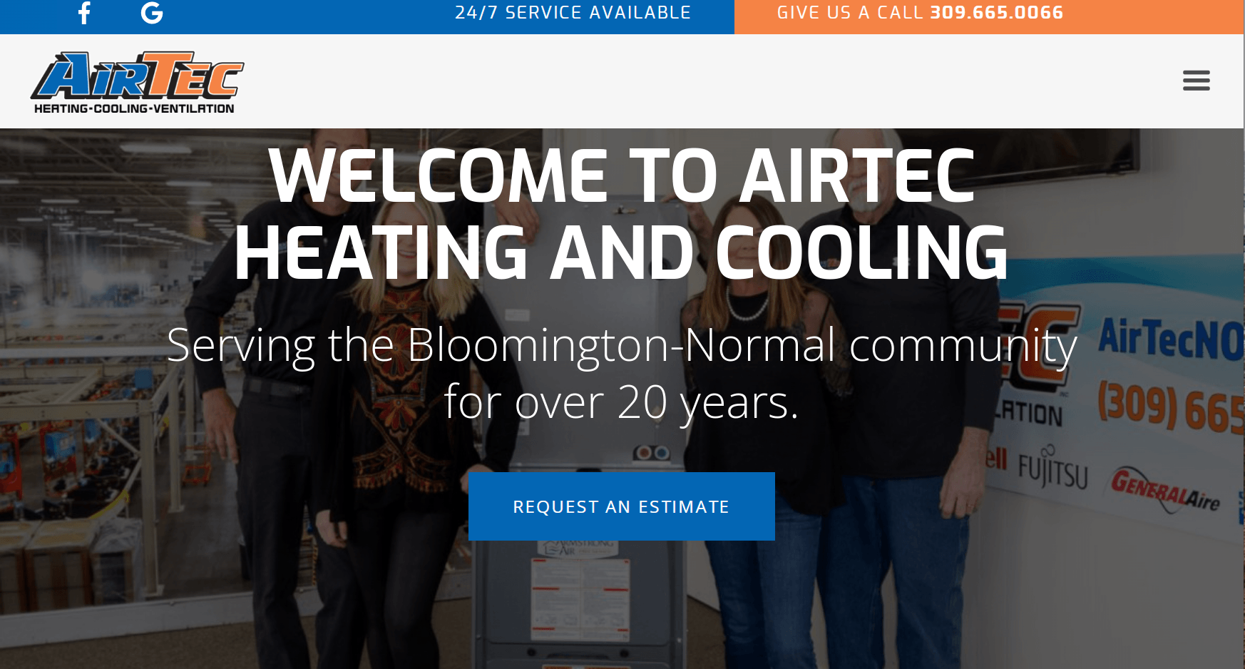 Homepage for Airtec website