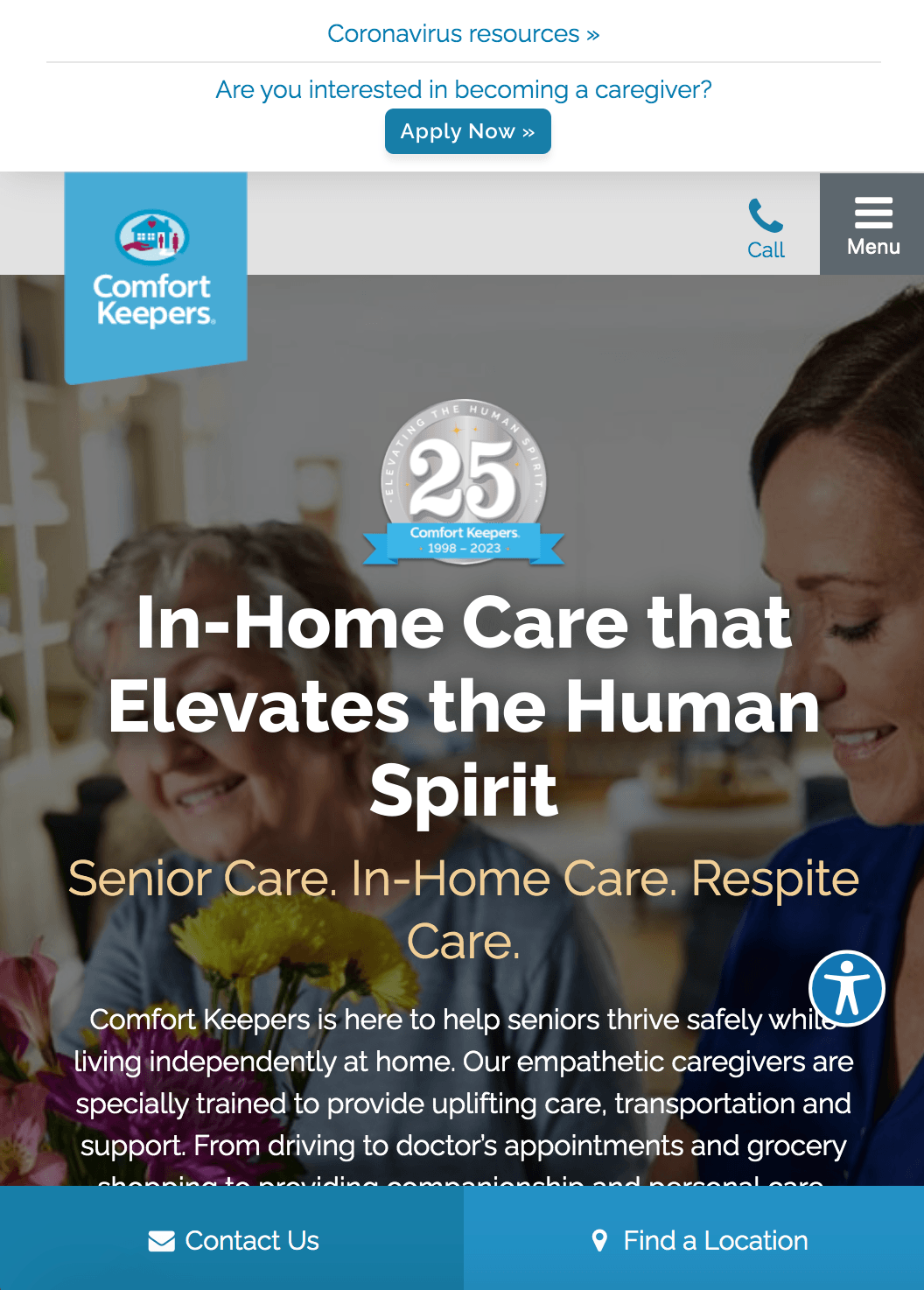 Mobile website for Comfort Keepers