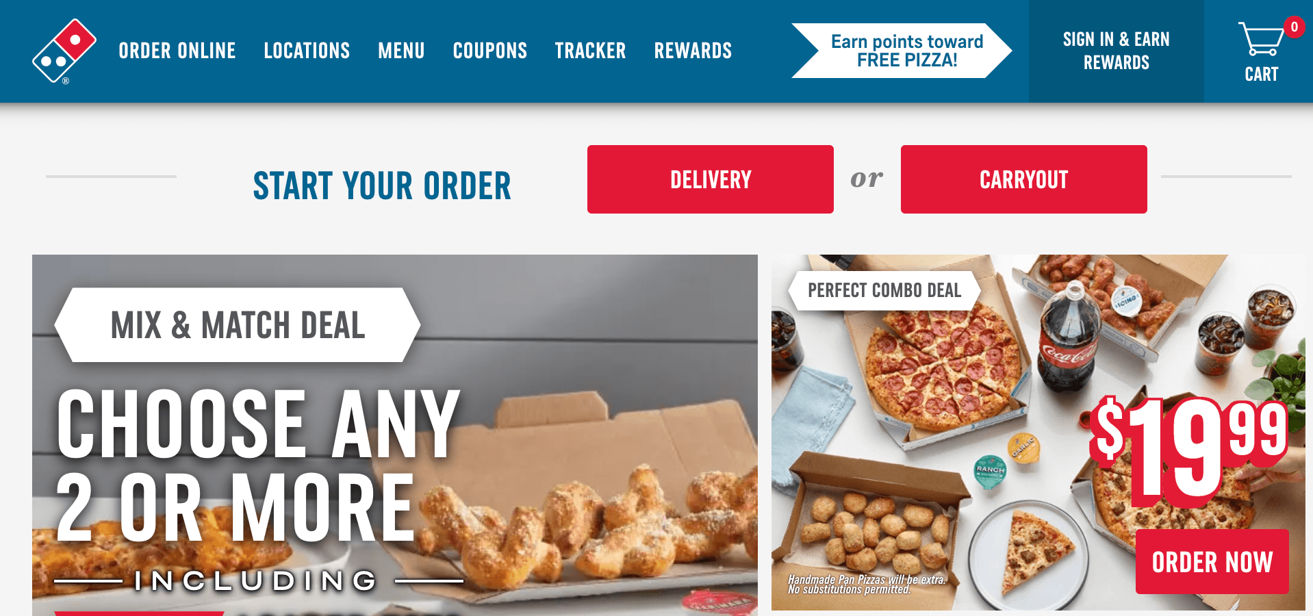 Homepage for Dominos