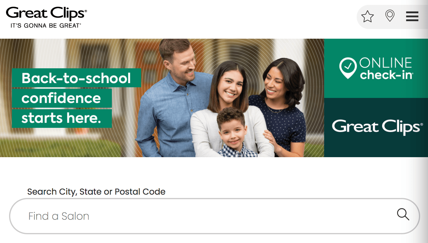 Back to School photo featuring a family and promoting Great Clips' haircut specials
