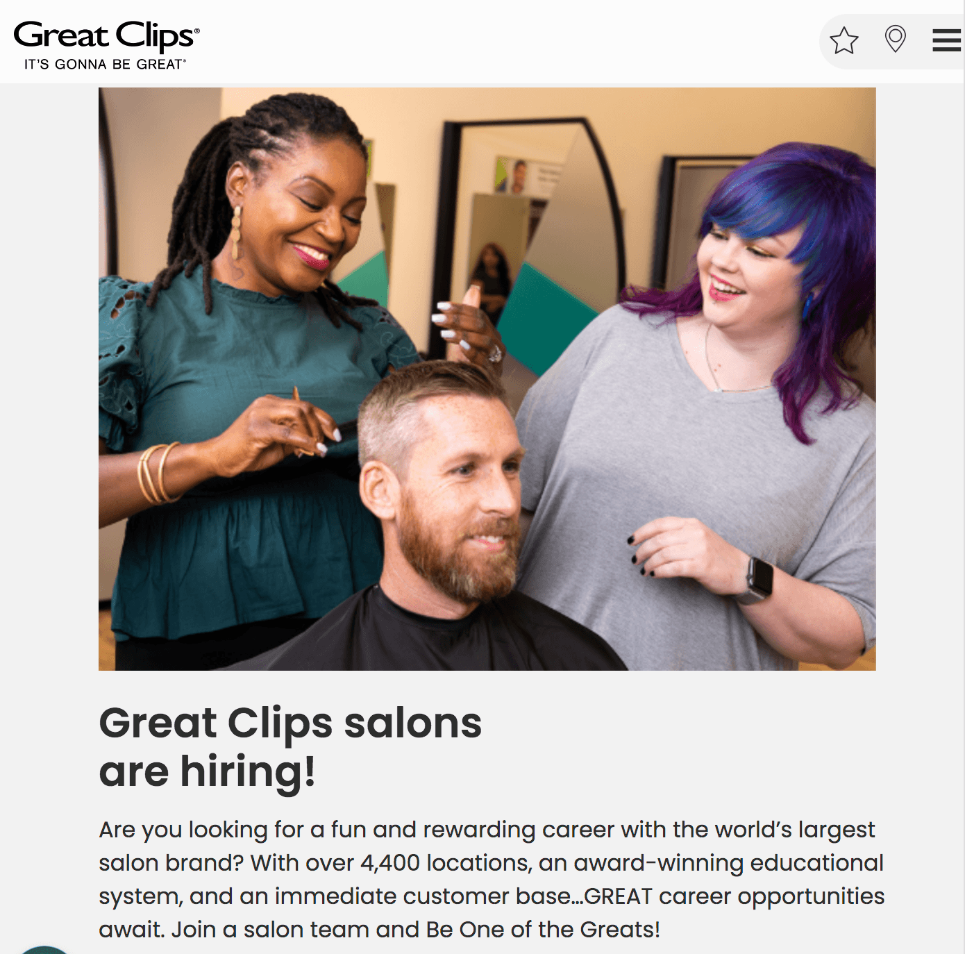 Homepage for Great Clips