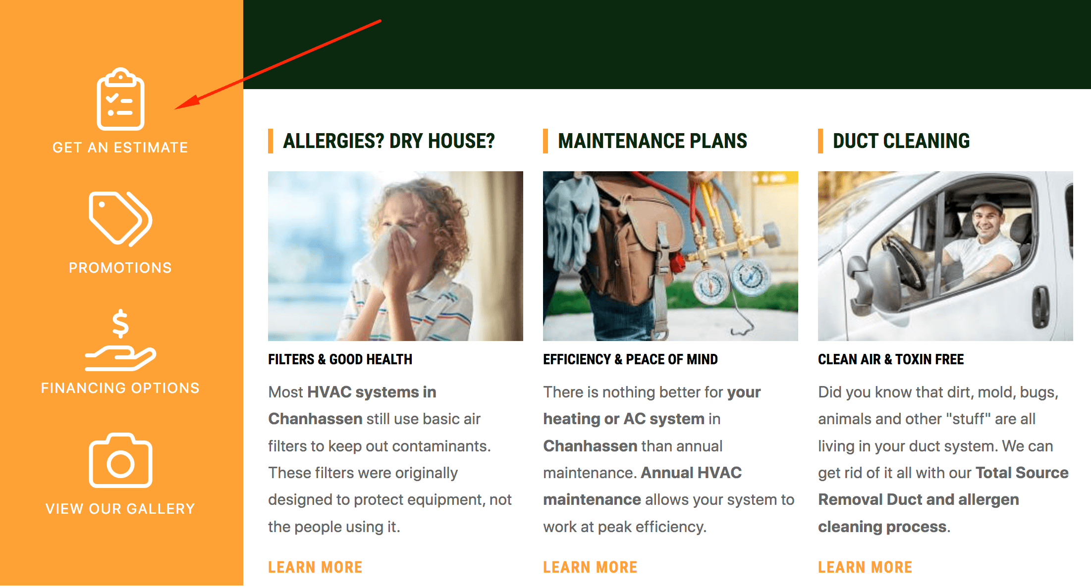 Icons on Peak's website accompanied by text