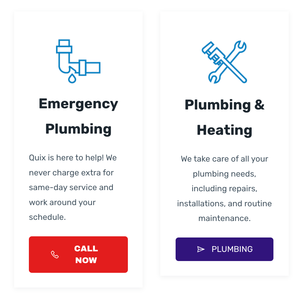 Red and blue CTA buttons on Quix's website for services