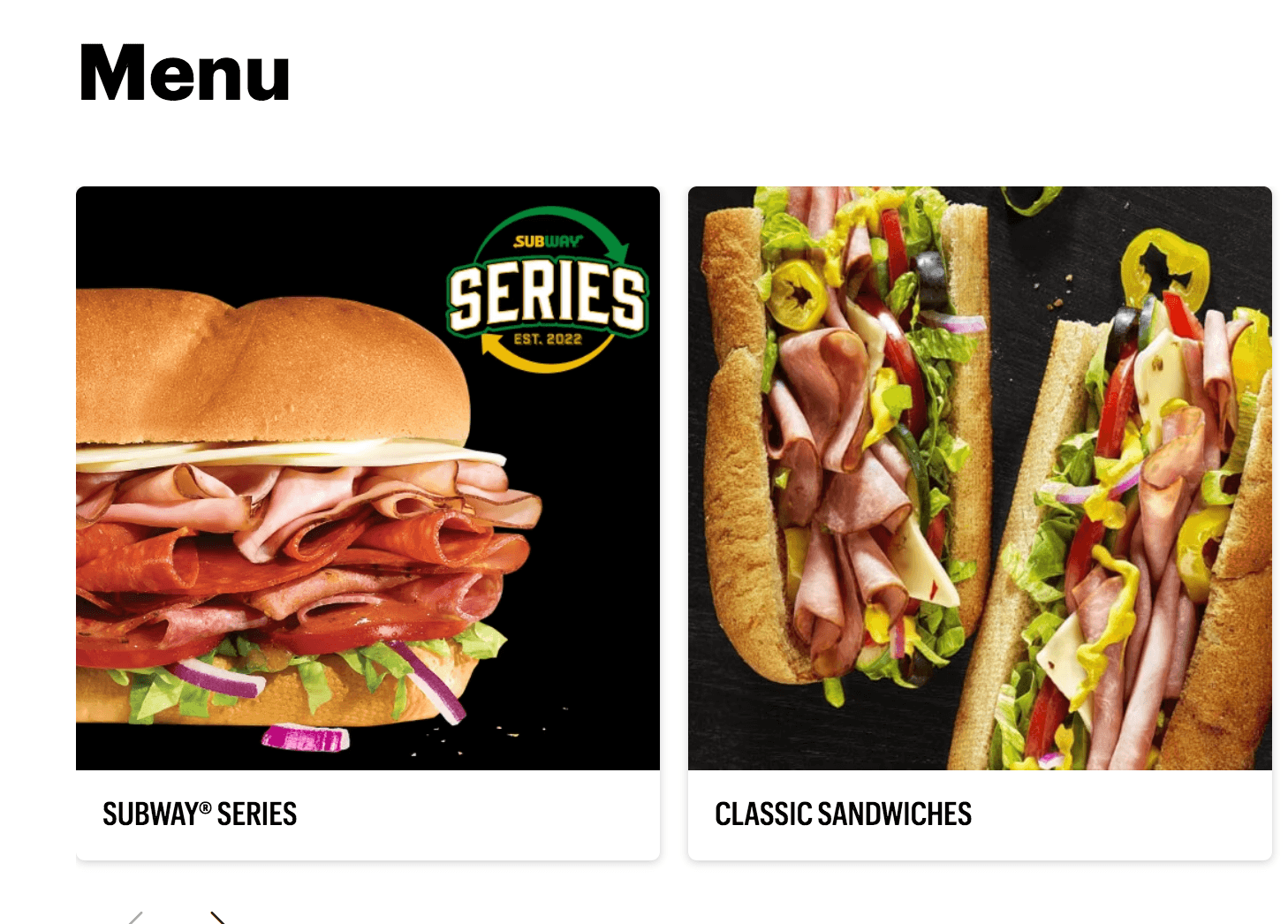 Subway hoagies featured on their website