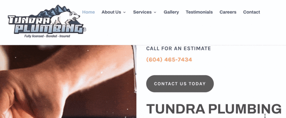 Stylistic fonts on Tundra Plumbing's website
