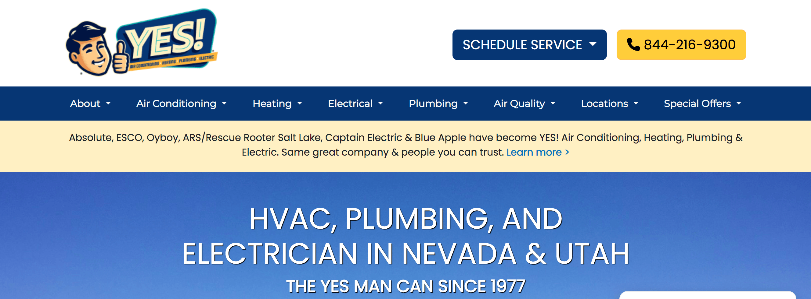 Homepage for HVAC website